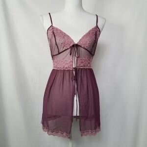 Vintage y2k Victoria's Secret babydoll mini sheer chiffon & lace slip dress sz S